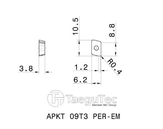 Пластина змінна твердосплавна фрезерна APKT09T3PER-EM TT9080