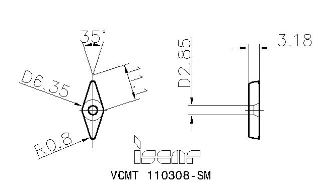 Пластина змінна твердосплавна токарна VCMT110308-SM IC908