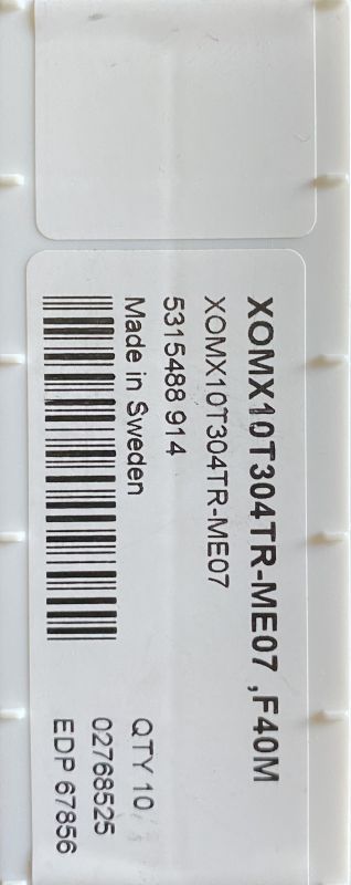Пластина змінна твердосплавна фрезерна XOMX10T304TR-ME07, F40M